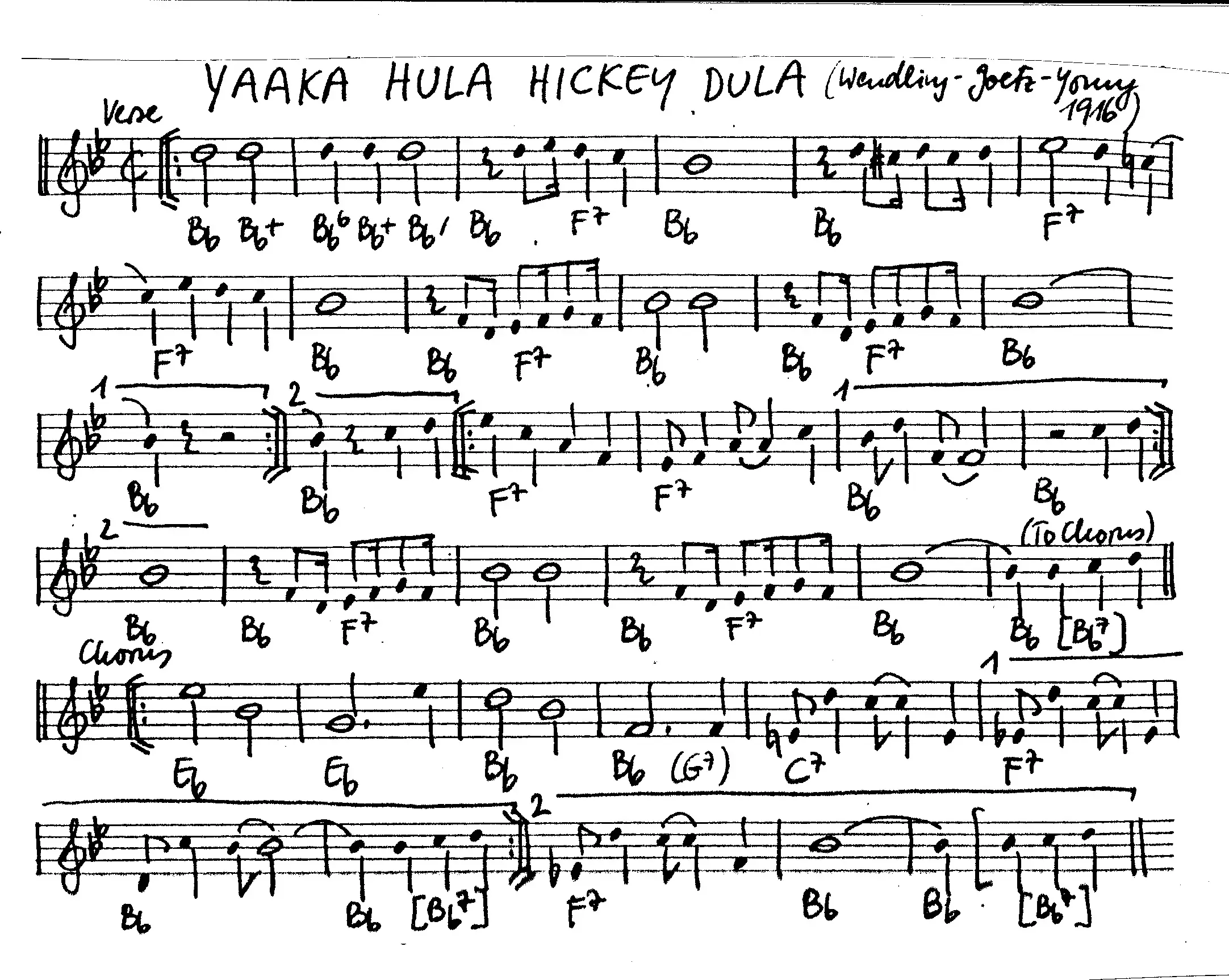 yaaka hula hicky dula free jazz leadsheet - Courtesy of the Jungle Jazz Band